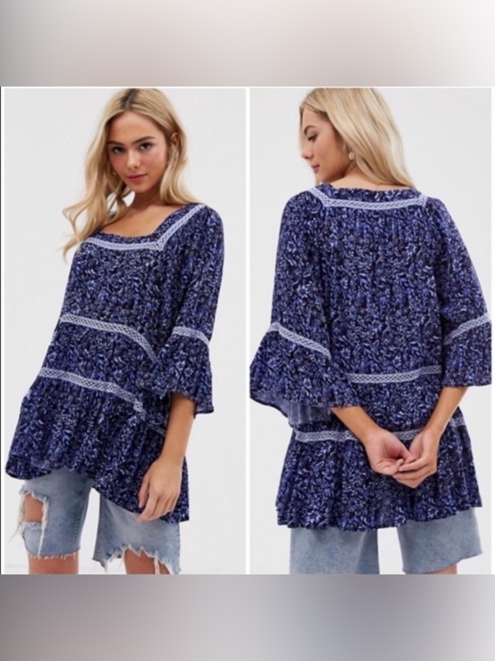NWT Free People Floral Crochet Lace Tunic Blouse, Size M